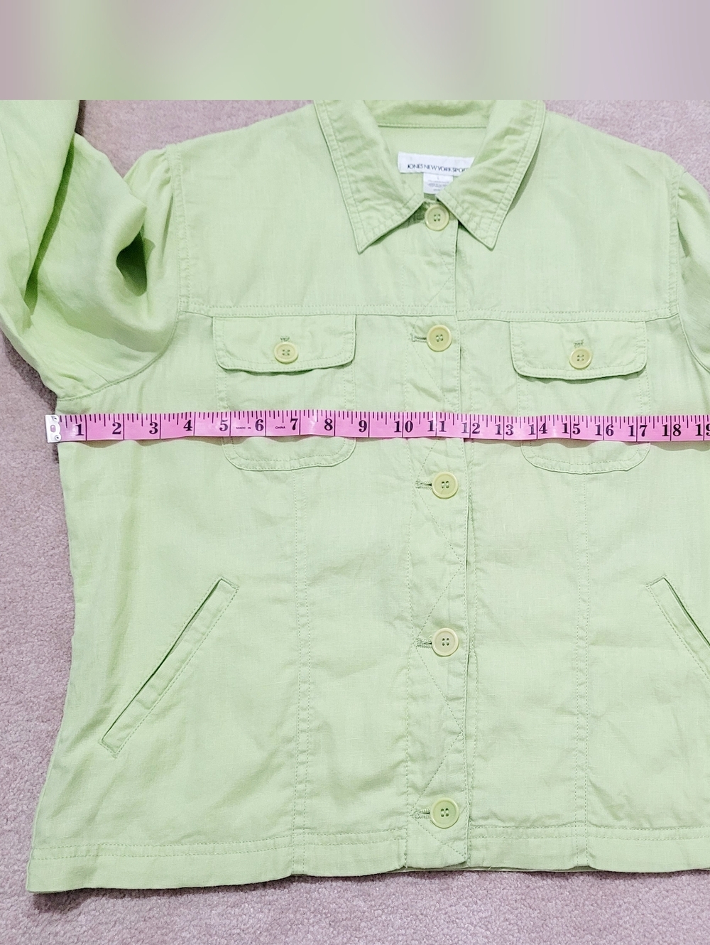 100% Linen Jacket Womens Size Large Green Button Front Utility Classic Casual - Picture 7 of 13
